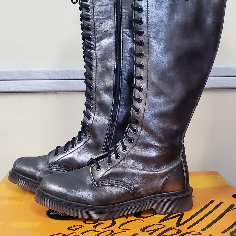Dr. Martens Air Wair Metallic Dark Gray Tall Combot Boots